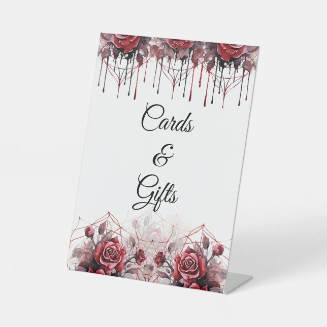 Expositor En L Rótulo Pedestal Boda de Halloween floral gótica (Anverso)