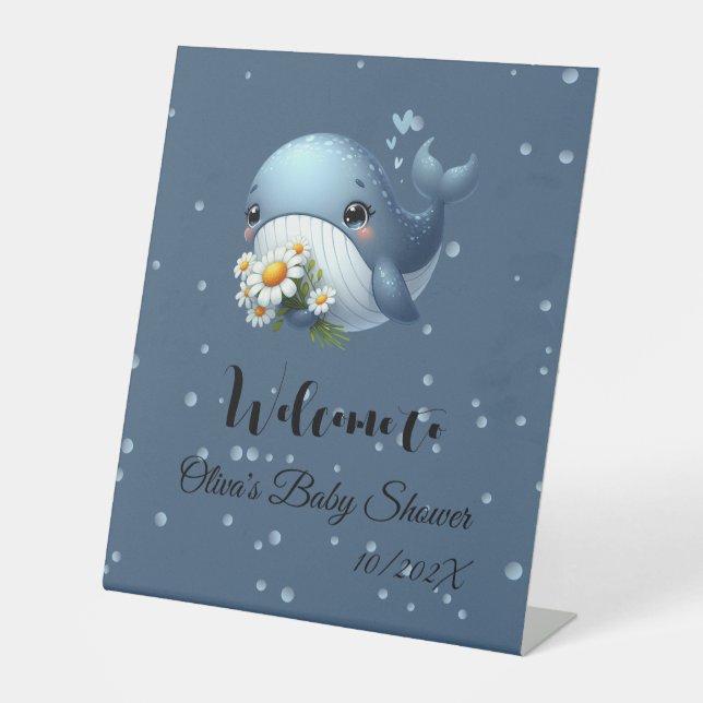 Expositor En L Rótulo Pedestal de Baby Shower para ballenas de be (Anverso)