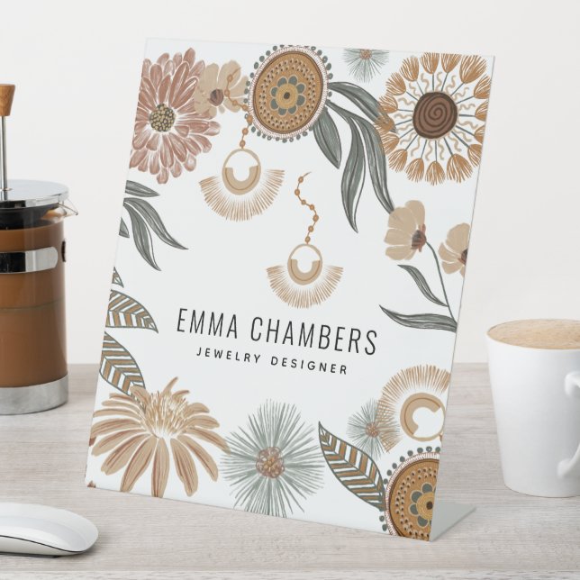 Expositor En L Rótulo Pedestal de Boho Floral Jewelry Designer (In Situ)