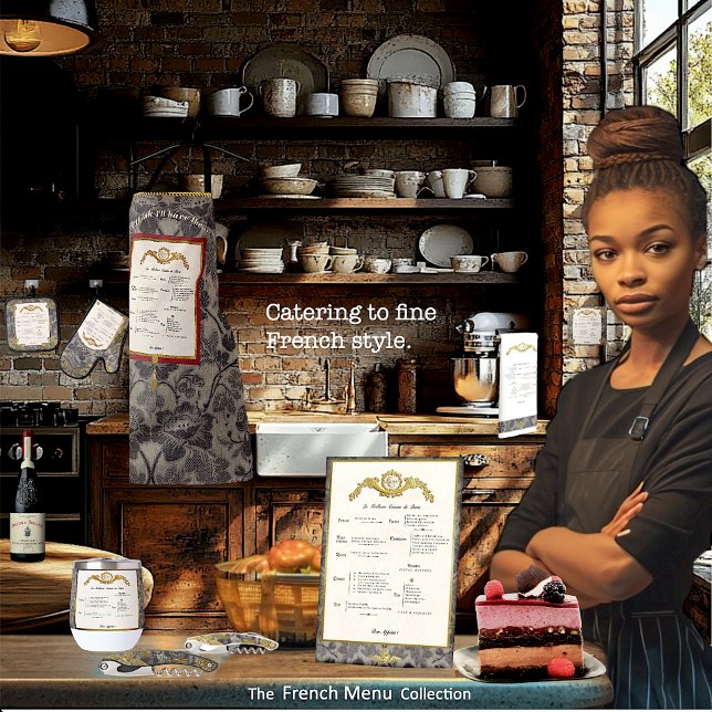 Expositor En L Rótulo Pedestal del menú francés (Our print design of a real French fine cuisine menu will look lovely in your kitchen or dining space)