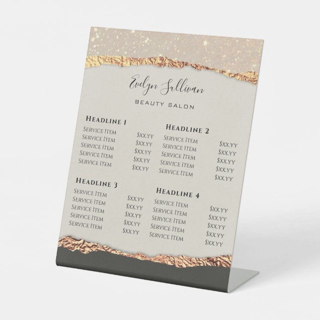 Expositor En L Rótulo Pedestal Gold Black Shimmer Paper List (Anverso)