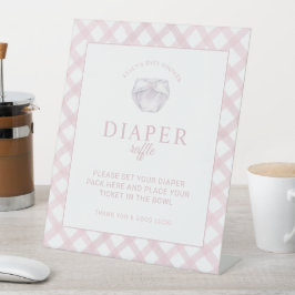 Expositor En L Rótulo Pink Gingham Baby Shower Diaper Raffle