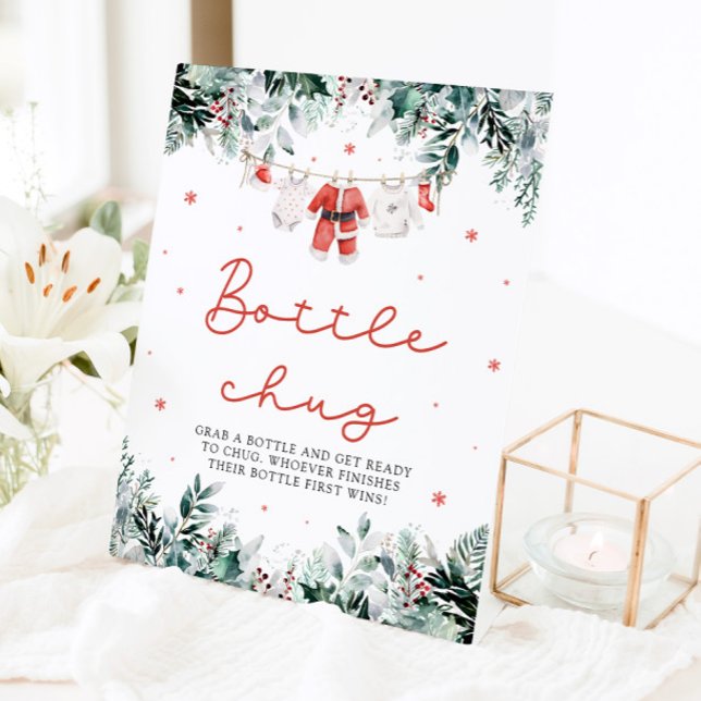 Expositor En L Rótulo Red Santa Baby Shower Bottle Chug (Watercolor Christmas Red Santa Baby Shower Bottle Chug Sign)