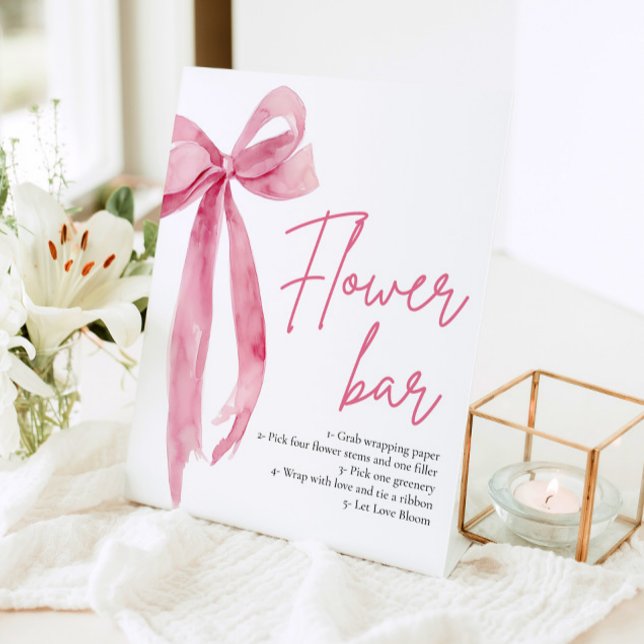 Expositor En L Rótulo Rubor Pink Bow Bridal Shower Flower Bar (Blush Pink Bow Bridal Shower Flower Bar Sign)