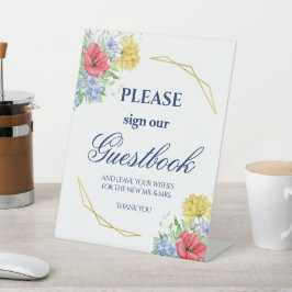 Expositor En L Rótulo Wildflowers Watercolor Bouquet Guestbook