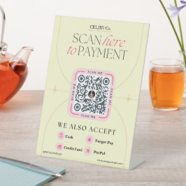 Expositor En L Rótulos de código QR rosa y amarillo - Pago femeni