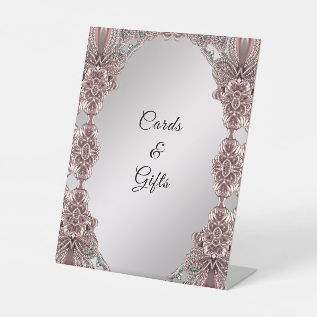 Expositor En L Rótulos de tabletop ornamentales rosados (Anverso)