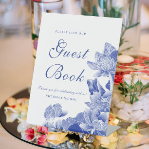 Expositor En L Rótulos del libro de visitas del Boda floral azul