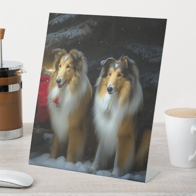 Expositor En L Rough Collie Snowy Sleigh Navidades Decoración (In Situ)