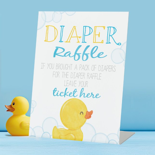 Expositor En L Rubber Duck DIaper Raffle Baby Shower (Watercolor Rubber Duck Baby Shower Diaper Raffle Game Sign)