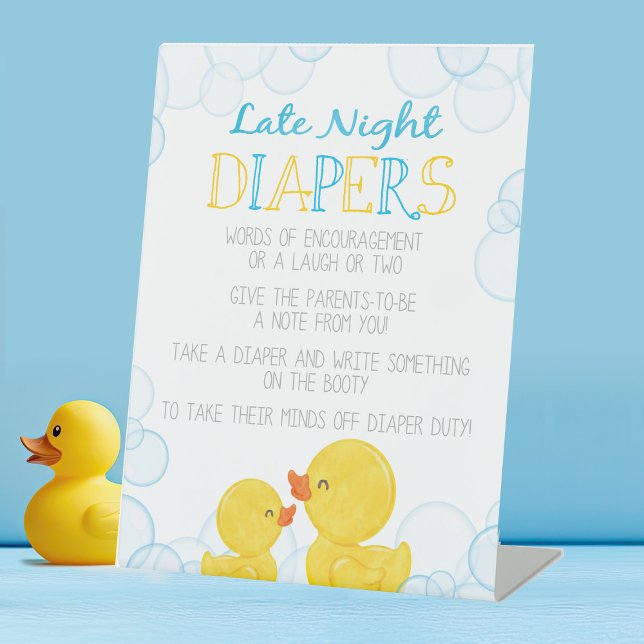 Expositor En L Rubber Duck Tarde Noche Diapers Consejos Baby Show (Watercolor Rubber Duck Late Night Diapers Advice Table Pedestal Party Sign)
