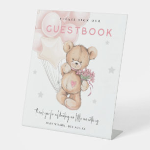 Expositor En L Rubor Bear Balloon Guestbook Rótulo Baby Shower