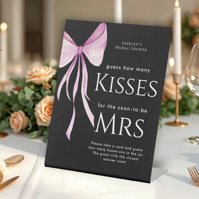Expositor En L Rubor Pink Bow Bridal Shower adivina cuántos besos (Subido por el creador)