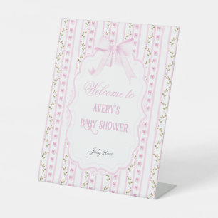 Expositor En L Rubor Pink Bows Floral Elegante Chica Baby Shower