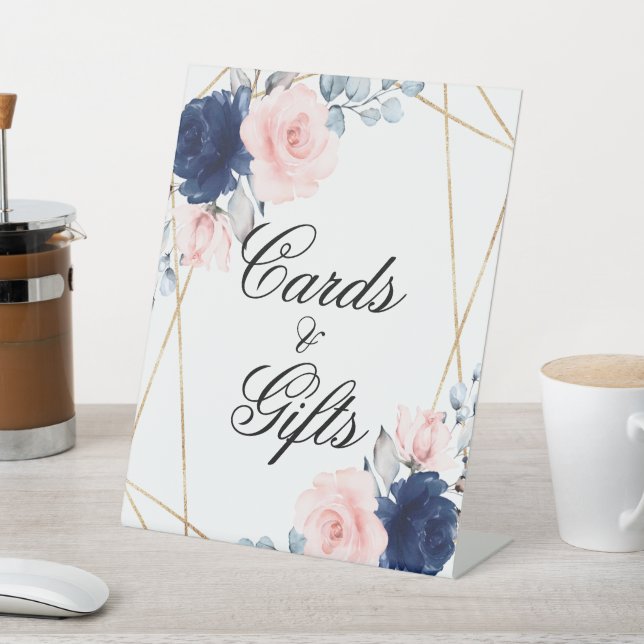Expositor En L Rubor Pink & Navy Blue Shower Cards & Gifts Rótulo (In Situ)