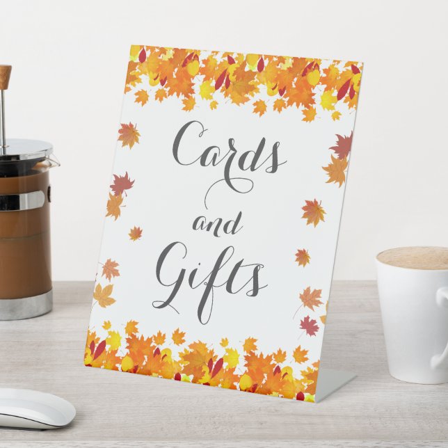 Expositor En L Rustic Autumn Leaves Wedding Cards and Gift Sign (In Situ)