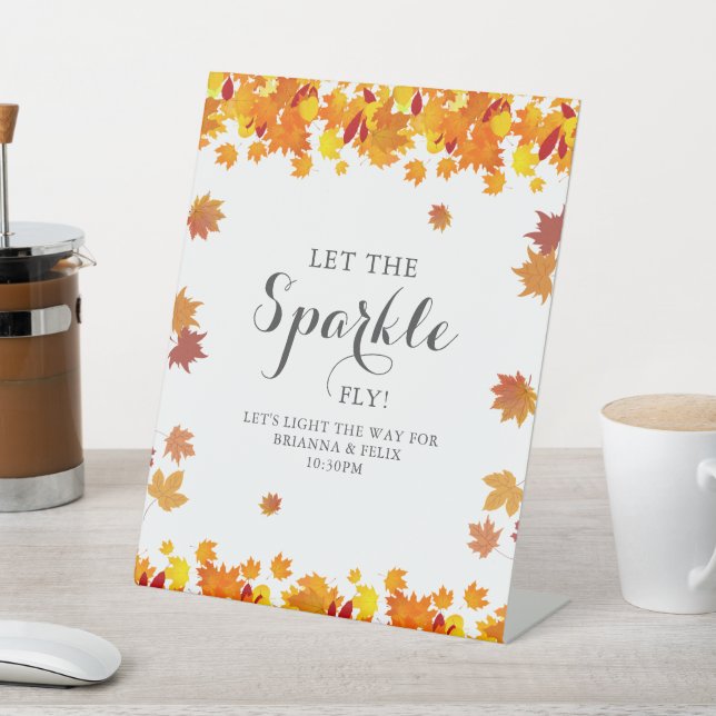 Expositor En L Rustic Autumn Leaves Wedding Sparkle Sign (In Situ)