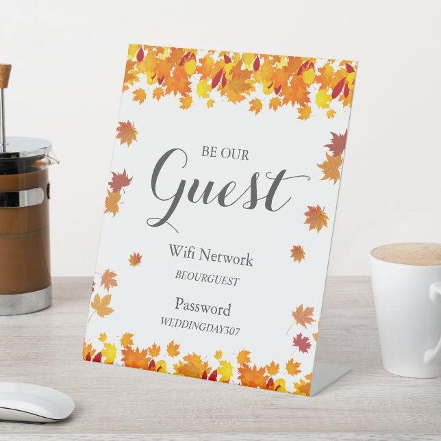 Expositor En L Rustic Autumn Leaves Wedding Wifi Sign (In Situ)