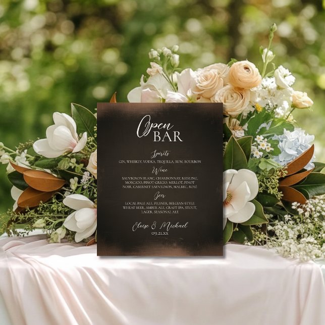 Expositor En L Rustic Brown Open Bar Wedding  (Give your open bar and added touch of elegance with this Rustic Brown Bar Sign!)