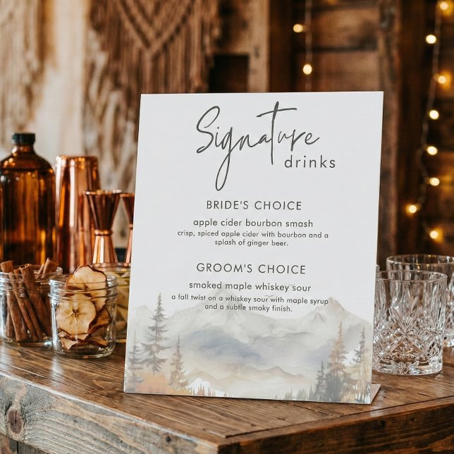 Expositor En L Rustic Fall Mountain Scene Wedding Signature Drink (Subido por el creador)
