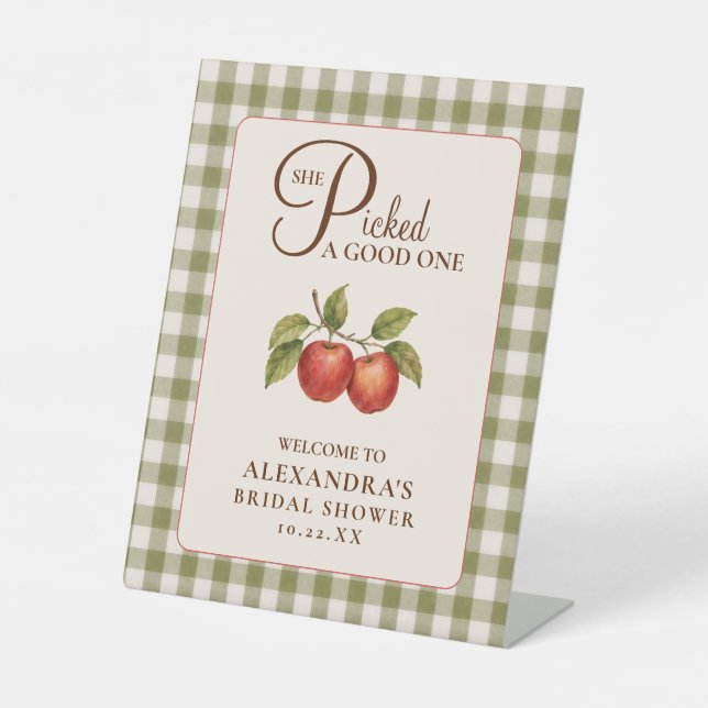 Expositor En L Rustic Sage Green Gingham Apple Bridal Shower (Anverso)