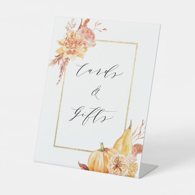 Expositor En L Rústica Calabaza Floral Tarjetas de marco dorado y (Anverso)