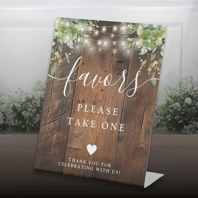 Expositor En L Rústica cuerda de madera ilumina la vegetación Boh (Rustic Wood String Lights Greenery Boho Favors Pedestal Sign)