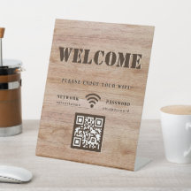 Rústico negrita Grano de madera bienvenida WIFI QR