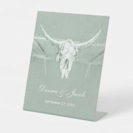Expositor En L Rústico Pastel Sage Green White Cow Skull