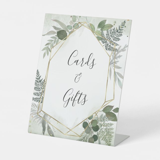 Expositor En L Sage gold eucalyptus geometric wedding gifts sign (Anverso)