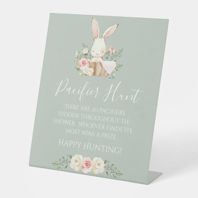 Expositor En L Sage Green Baby Shower Pacifier Hunt Game (Anverso)