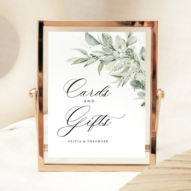 Expositor En L Sage Green Botanical Cards & Gifts Wedding Table (Sage green botanical cards and gifts wedding sign, watercolor greenery elegant reception table sign)