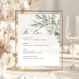 Expositor En L Sage Green Botanical Watercolor Wedding Bar Menu