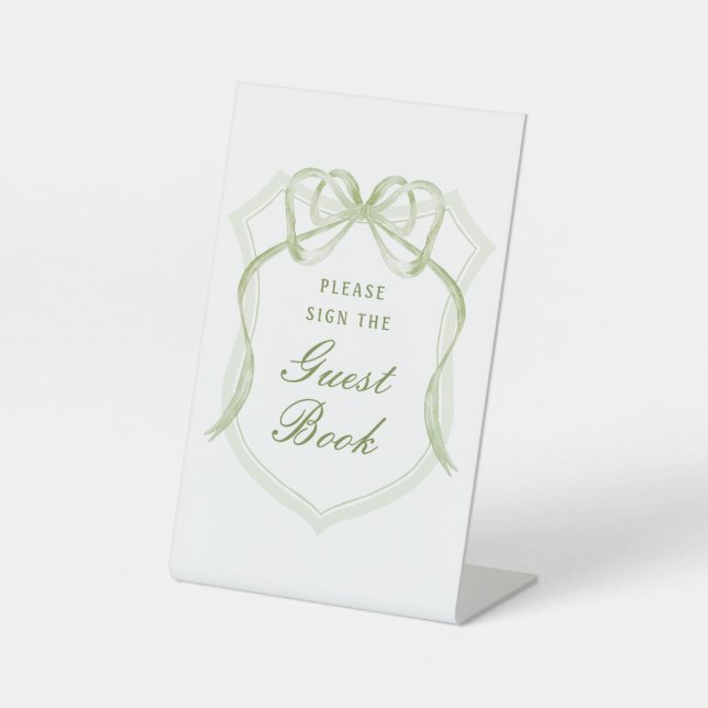 Expositor En L Sage Green Bow Escudo Guest Book (Anverso)