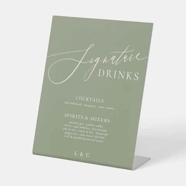 Expositor En L Sage Green Calligraphy Boda Signature Bebe (Anverso)