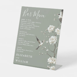 Expositor En L Sage Green Chinoiserie Floral Bar Menú Boda