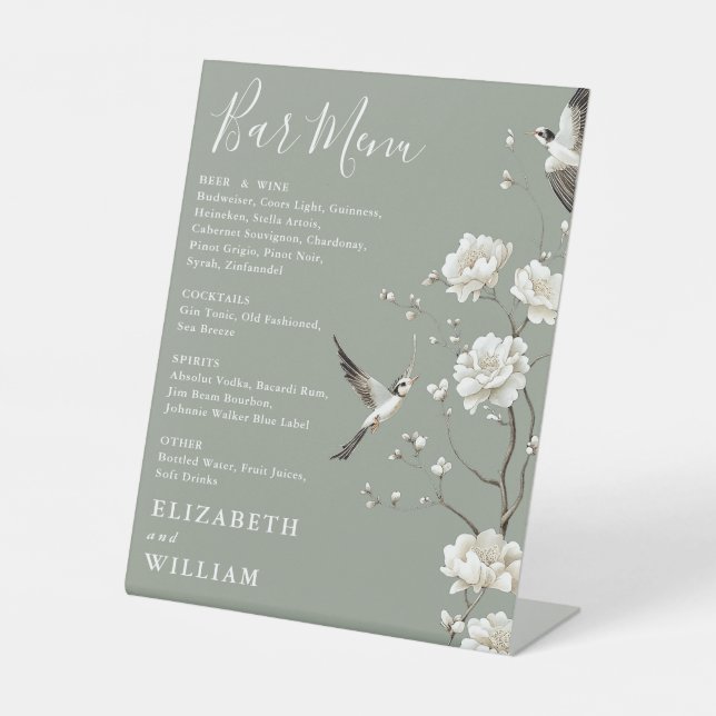 Expositor En L Sage Green Chinoiserie Floral Bar Menú Boda (Anverso)