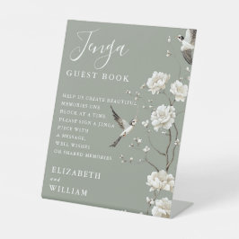 Expositor En L Sage Green Chinoiserie Jenga Boda del libro de inv