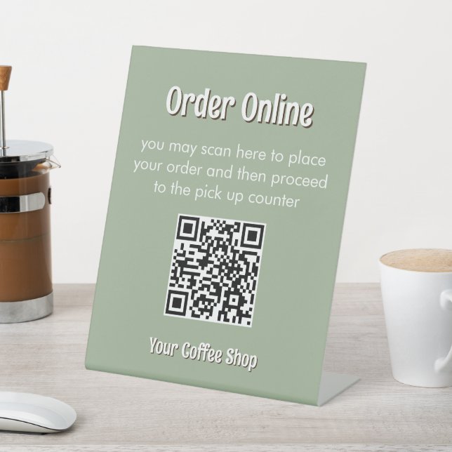 Expositor En L Sage Green Custom Modern Text Order QR Code Sign (In Situ)