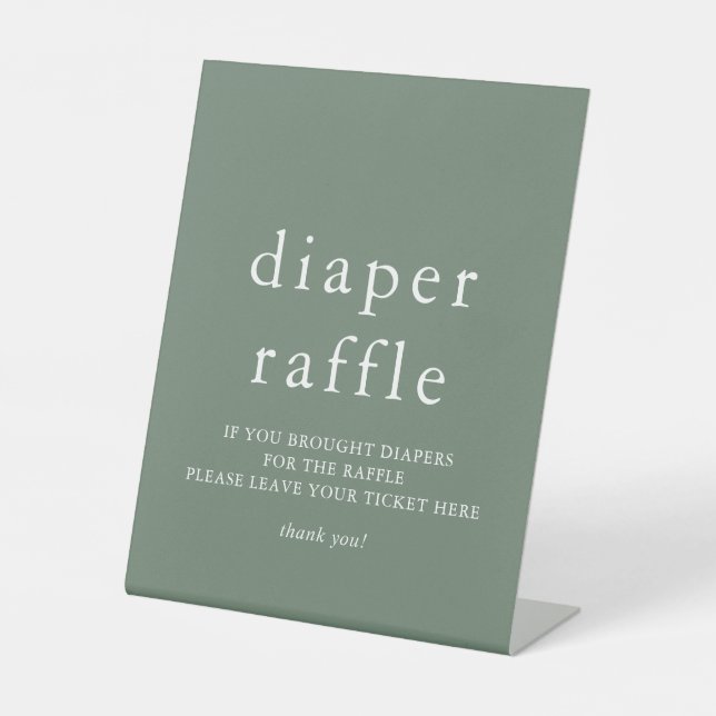 Expositor En L Sage Green Diaper Raffle Rótulo Baby Shower (Anverso)