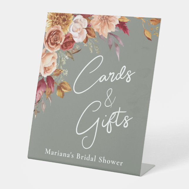 Expositor En L Sage Green Fall Floral Bridal Ducha Tarjetas y Reg (Anverso)