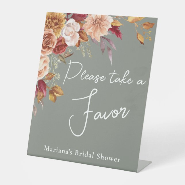 Expositor En L Sage Green Fall Floral Bridal Shower Favor (Anverso)