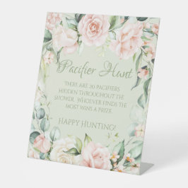 Expositor En L Sage Green Floral Baby Shower Pacifier Hunt Game