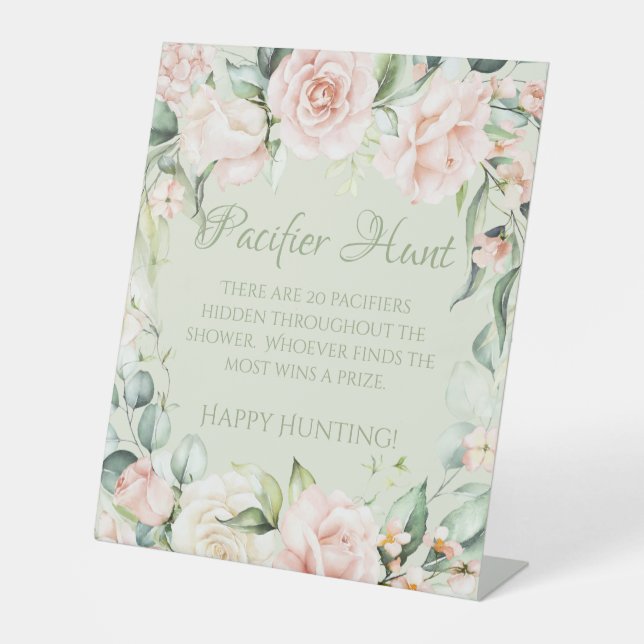 Expositor En L Sage Green Floral Baby Shower Pacifier Hunt Game (Anverso)