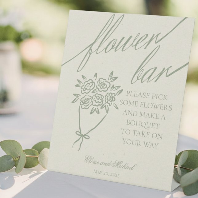 Expositor En L Sage Green Flower Bouquet Bar Wedding (Add a fun and interactive touch to your wedding or event with this Flower Bouquet Bar Sign!)