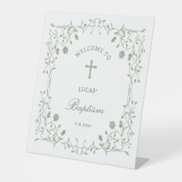 Expositor En L Sage Green Foliage Frame Baptism Welcome