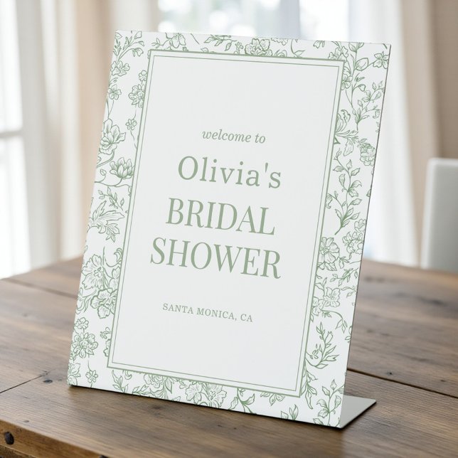 Expositor En L Sage Green French Floral Bridal Shower Welcome (Subido por el creador)