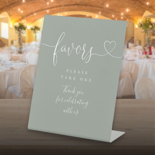 Expositor En L Sage Green Heart Script Favoritos (Sage Green Heart Script Favors Pedestal Sign)