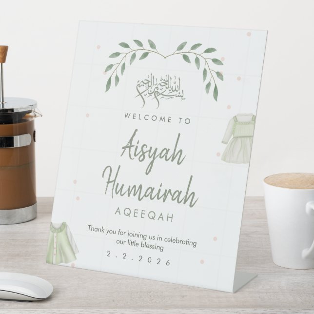 Expositor En L Sage Green Iislamic Aqiqah Welcome Sign  (In Situ)
