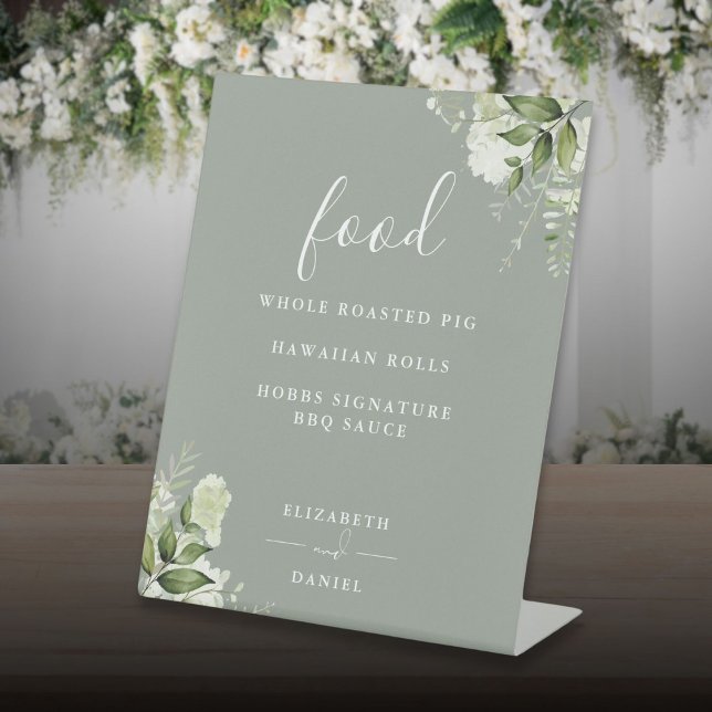 Expositor En L Sage Green Modern Floral Green Food Menu (Sage Green Modern Floral Greenery Food Menu Pedestal Sign)